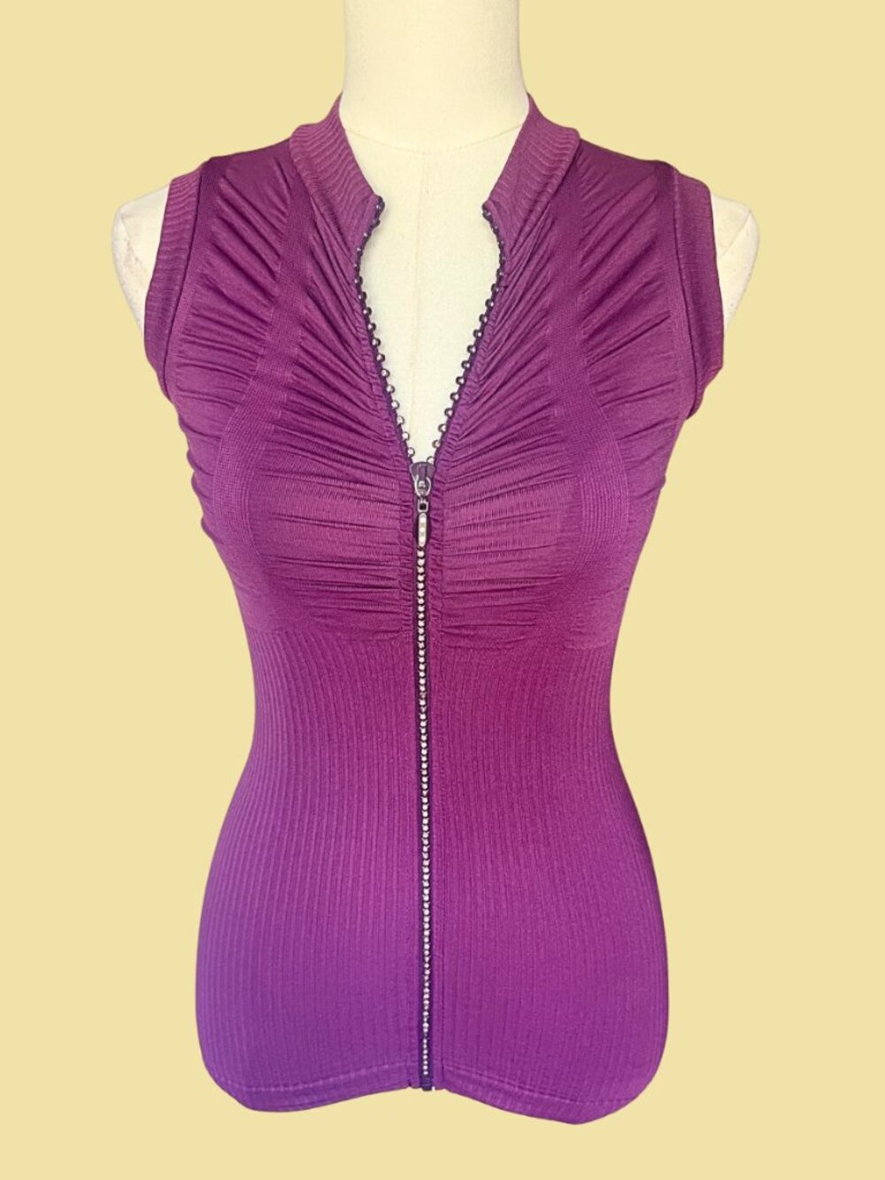Y2K Purple Rhinestone Zip-Up Ruched Top